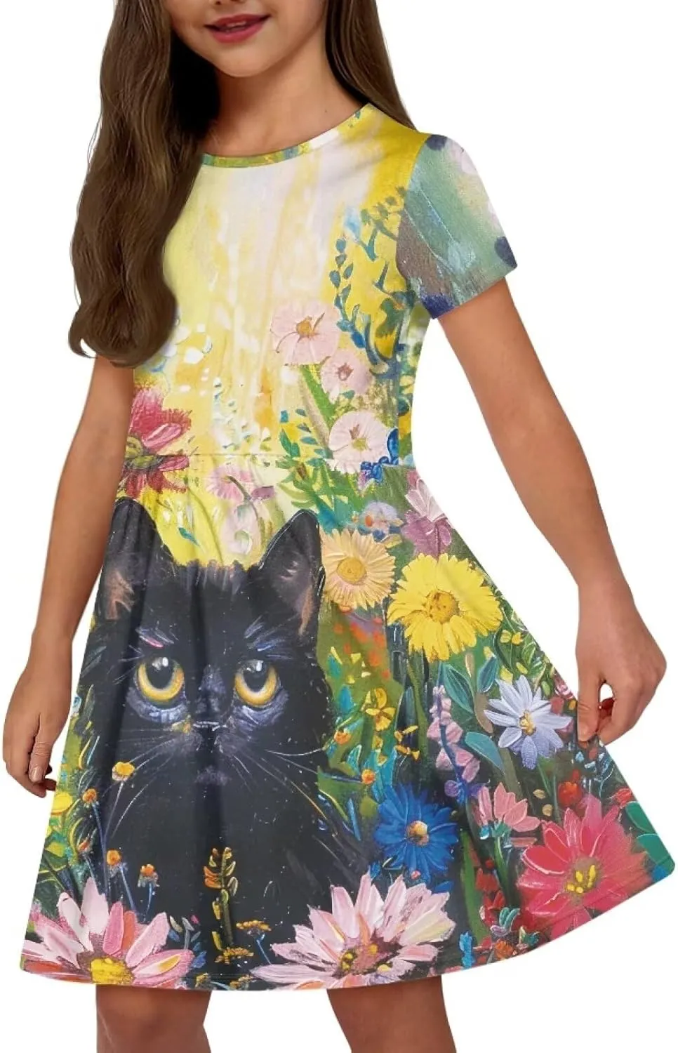 Dresses for Girls 2-14 Years Old Kids Summer Dress Casual Short Sleeve A Line Skater Dresses