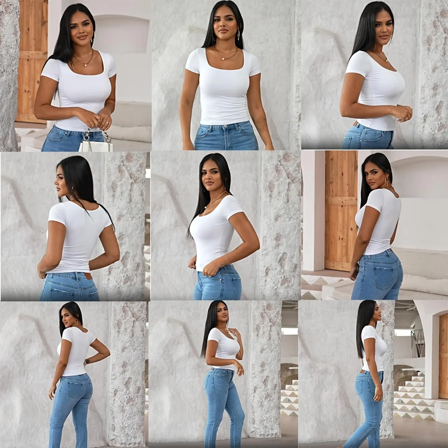 Dwnval Womens Sexy Short Sleeve Square Neck Tops Double Lined Basic Slim Fit Crop T Shirt 2025 Summer