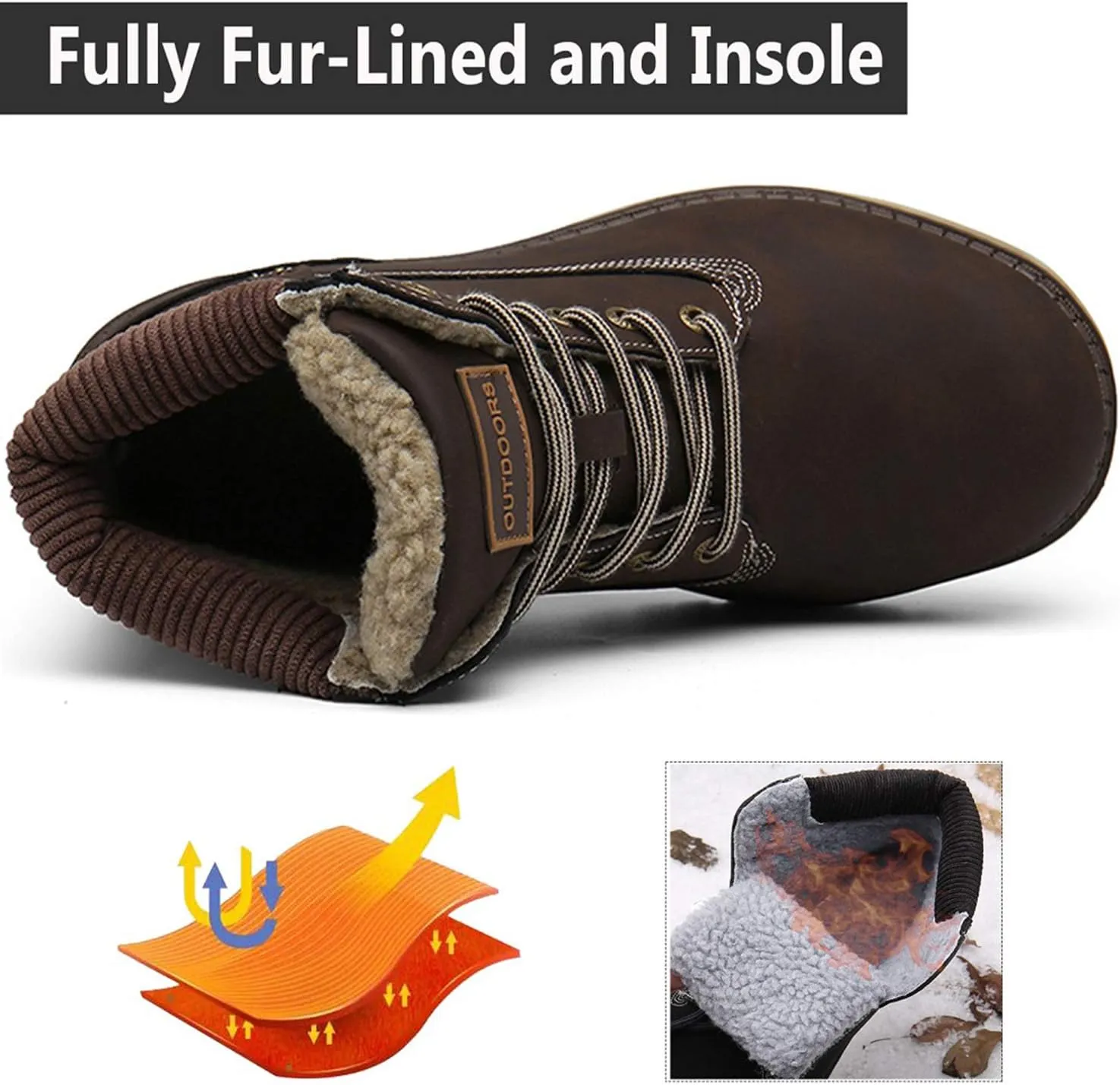 Eagsouni Mens Womens Snow Boots Warm Fur Lined Ankle Booties Hiking Trekking Trail Climbing Shoes Lace Up Anti-Slip Waterproof Working Outdoor Backpacking Boots