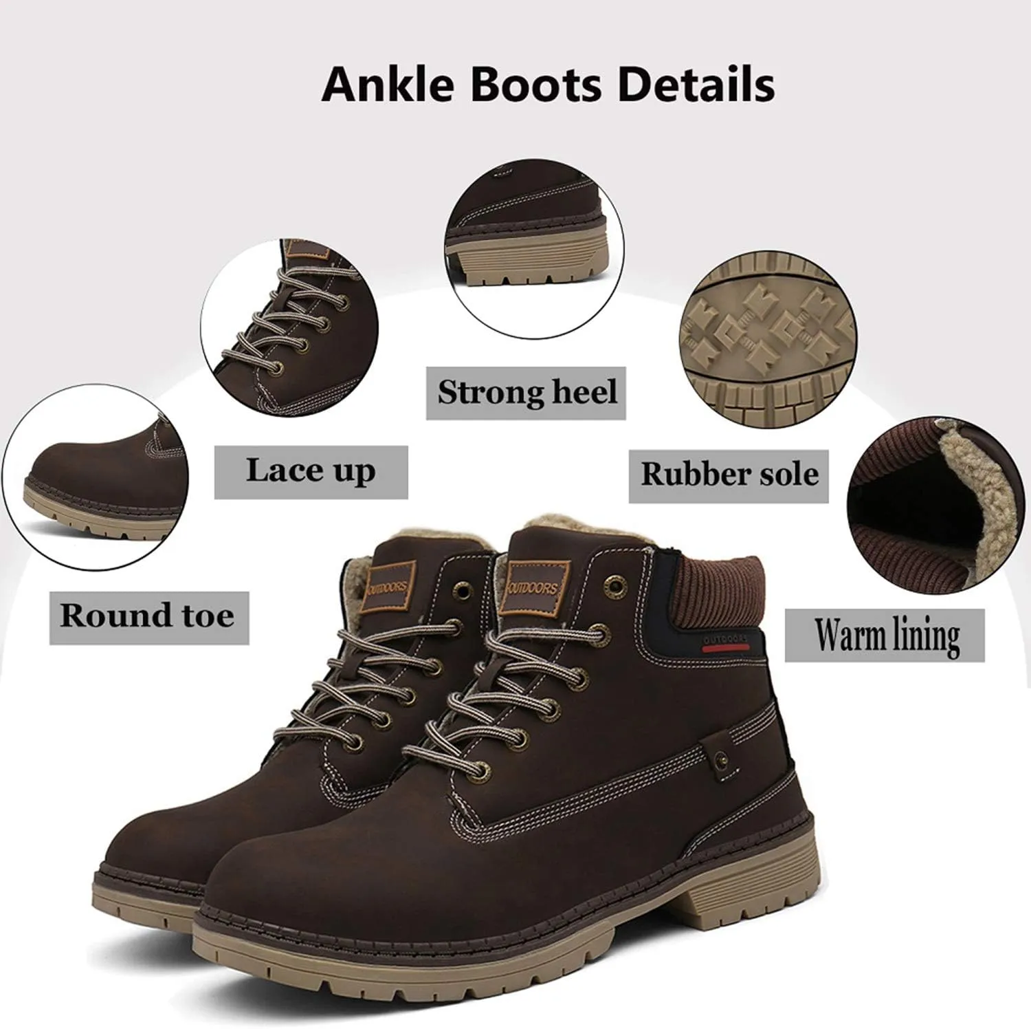 Eagsouni Mens Womens Snow Boots Warm Fur Lined Ankle Booties Hiking Trekking Trail Climbing Shoes Lace Up Anti-Slip Waterproof Working Outdoor Backpacking Boots