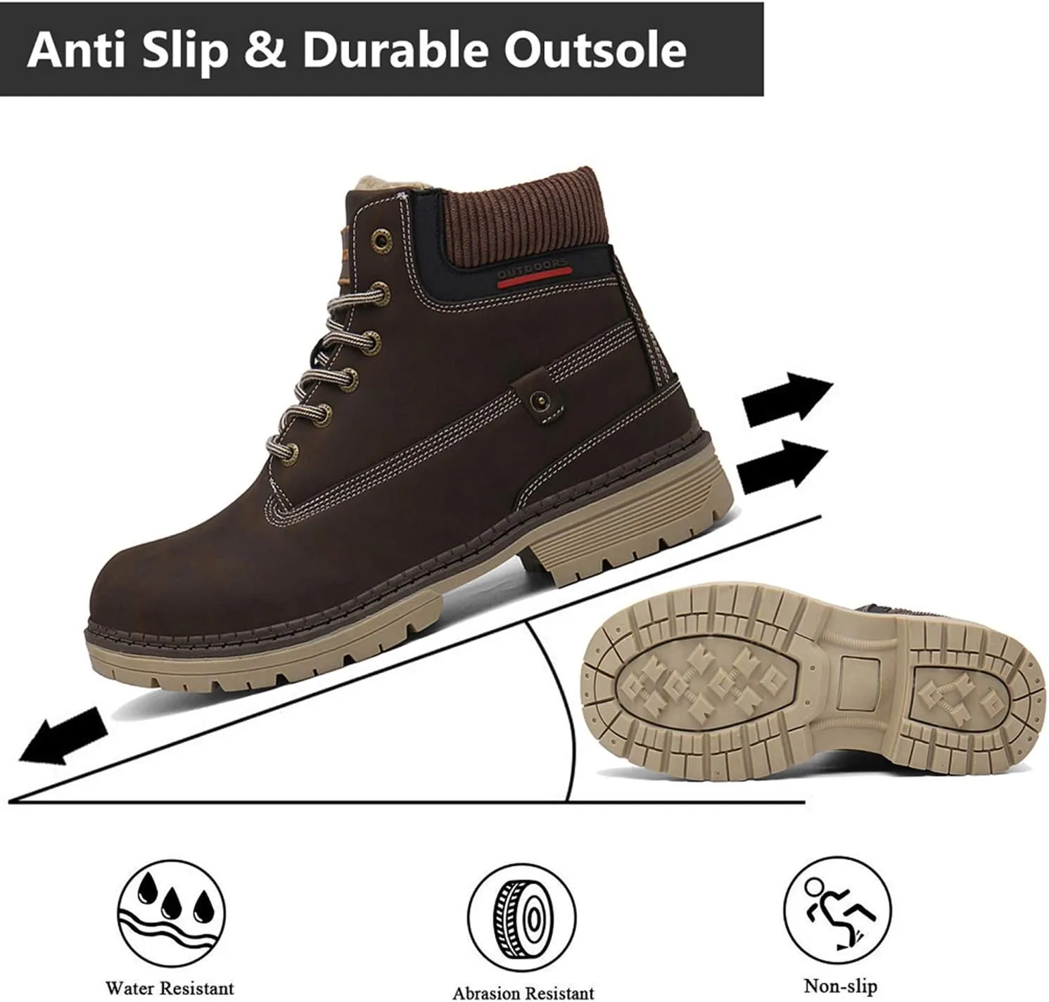 Eagsouni Mens Womens Snow Boots Warm Fur Lined Ankle Booties Hiking Trekking Trail Climbing Shoes Lace Up Anti-Slip Waterproof Working Outdoor Backpacking Boots
