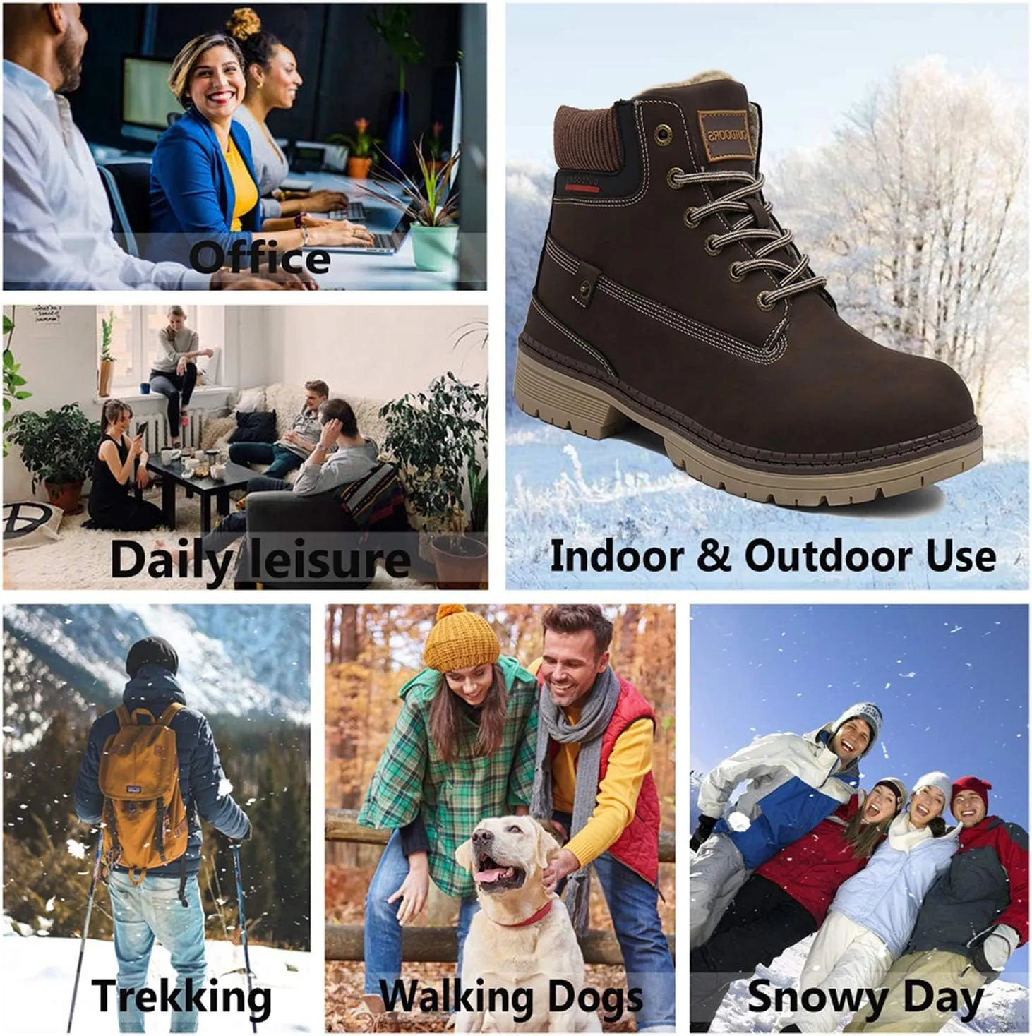 Eagsouni Mens Womens Snow Boots Warm Fur Lined Ankle Booties Hiking Trekking Trail Climbing Shoes Lace Up Anti-Slip Waterproof Working Outdoor Backpacking Boots