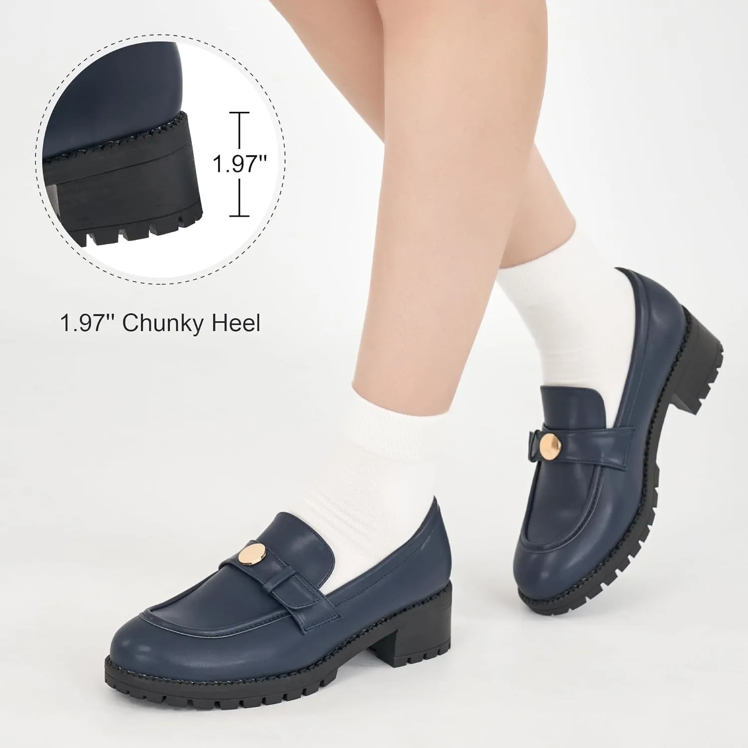 Ecetana Womens Loafers Comfortable Slip On Chunky Platform Penny Fashion Shoes for Business Work Casual