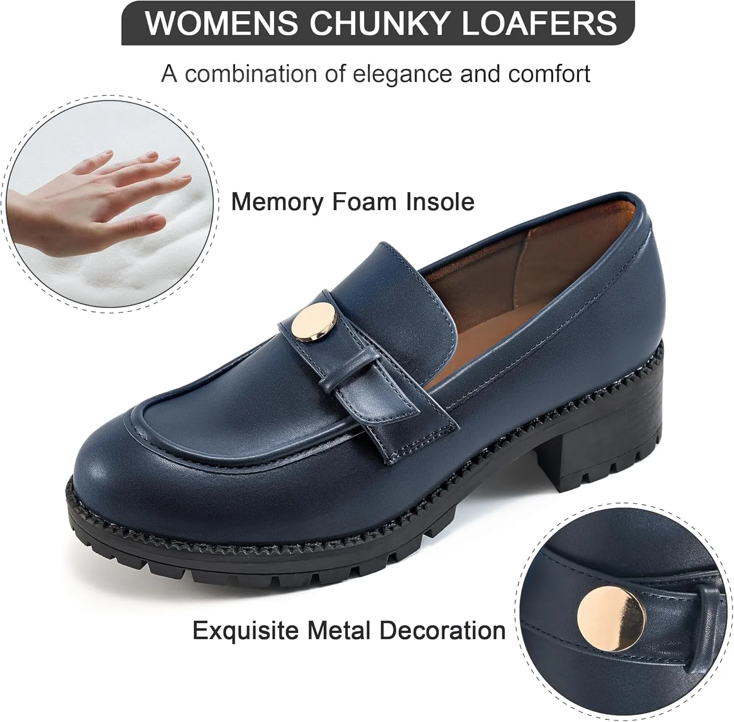 Ecetana Womens Loafers Comfortable Slip On Chunky Platform Penny Fashion Shoes for Business Work Casual
