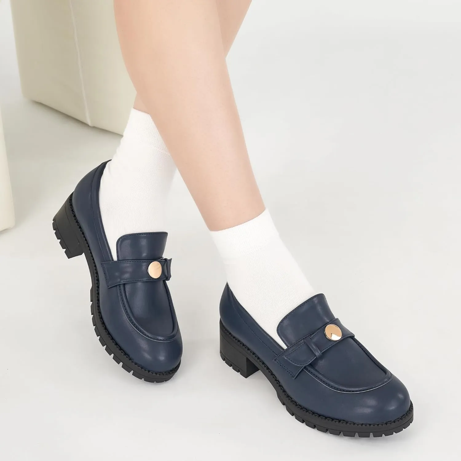Ecetana Womens Loafers Comfortable Slip On Chunky Platform Penny Fashion Shoes for Business Work Casual