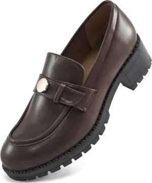 Ecetana Womens Loafers Comfortable Slip On Chunky Platform Penny Fashion Shoes for Business Work Casual