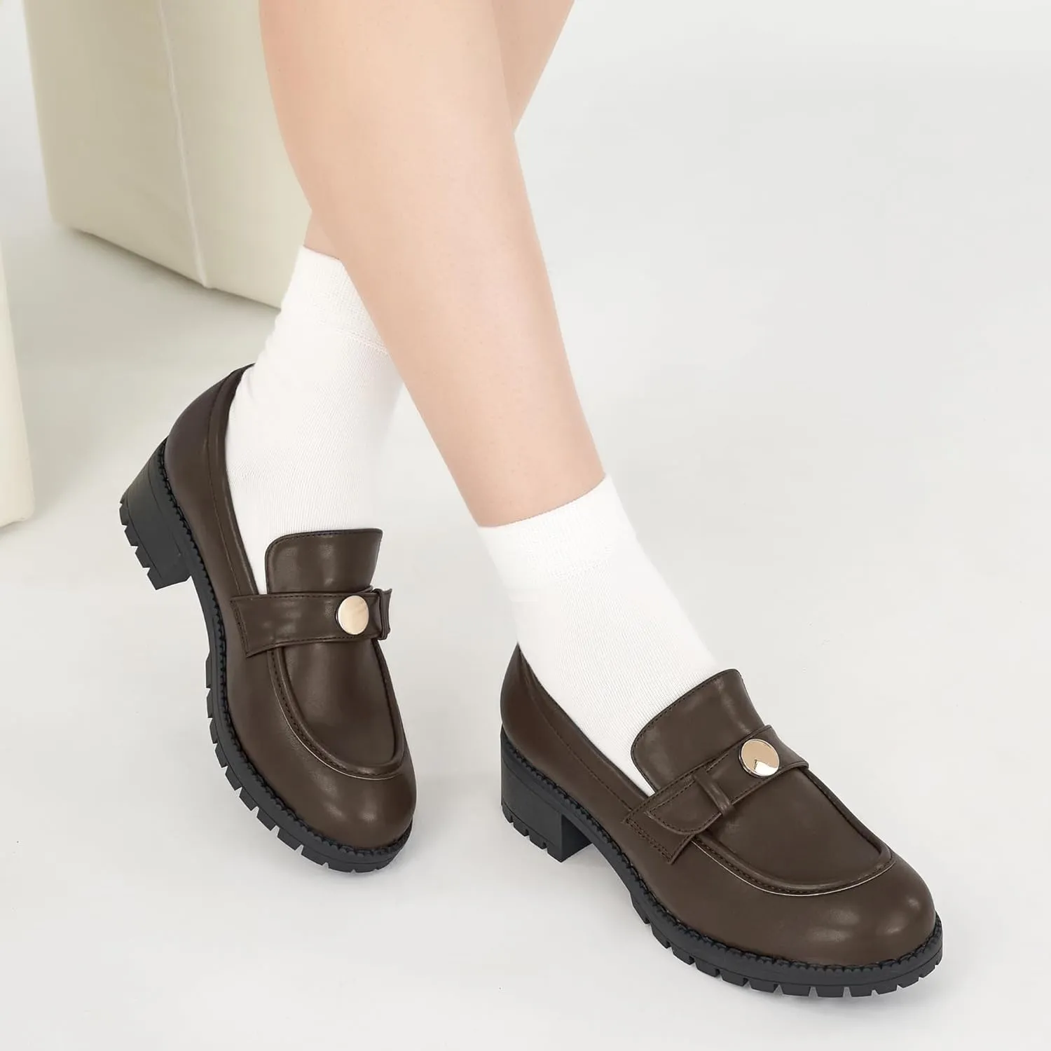 Ecetana Womens Loafers Comfortable Slip On Chunky Platform Penny Fashion Shoes for Business Work Casual