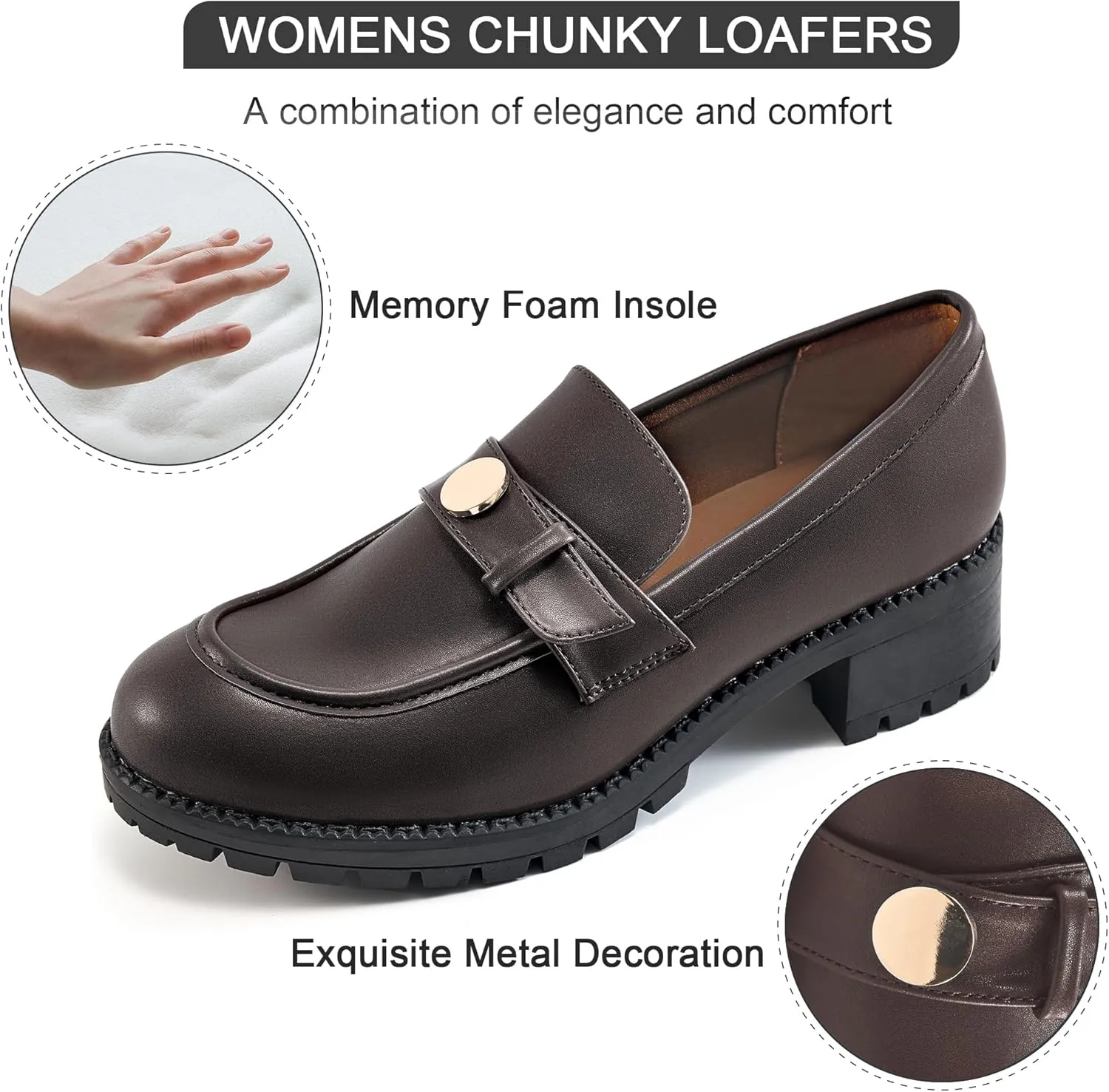 Ecetana Womens Loafers Comfortable Slip On Chunky Platform Penny Fashion Shoes for Business Work Casual