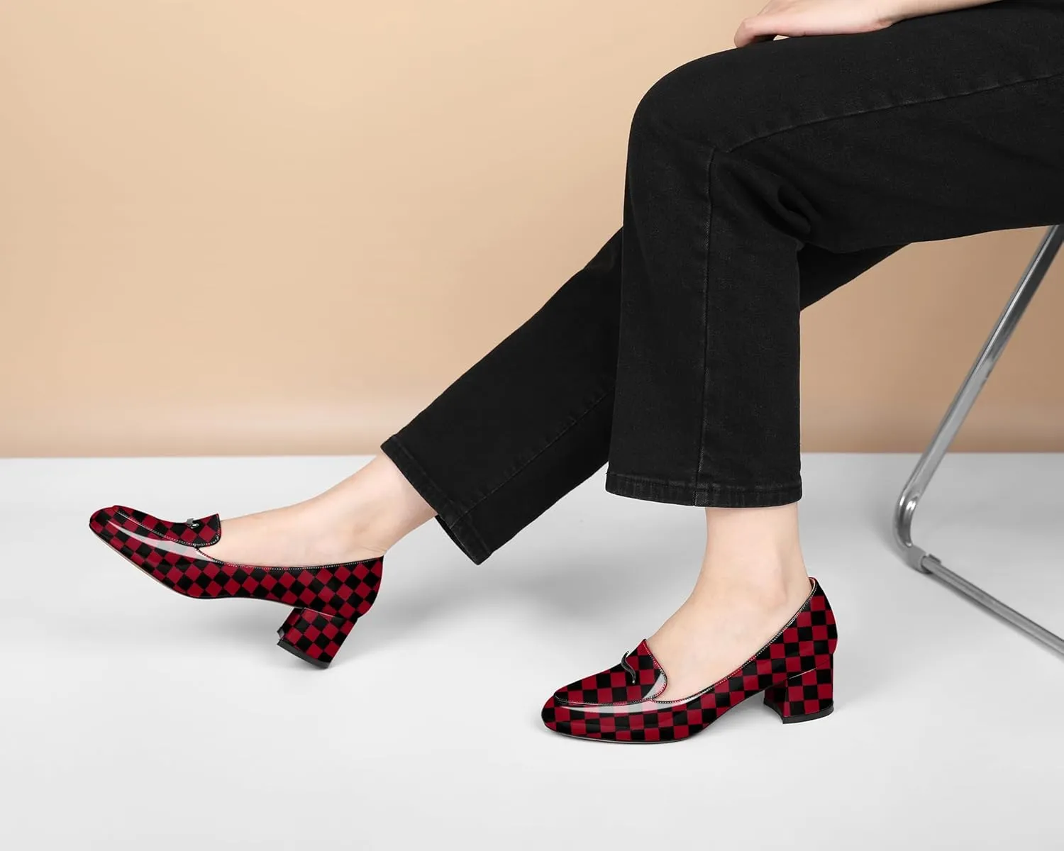 Eldof Pumps for Women Block Heel Round Toe Slip On Chunky Loafer Heel Dress Shoes Pumps for Women 2 Inches