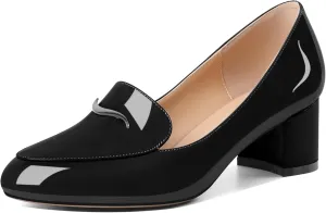 Eldof Pumps for Women Block Heel Round Toe Slip On Chunky Loafer Heel Dress Shoes Pumps for Women 2 Inches