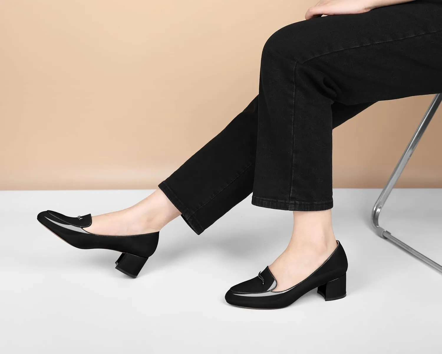 Eldof Pumps for Women Block Heel Round Toe Slip On Chunky Loafer Heel Dress Shoes Pumps for Women 2 Inches