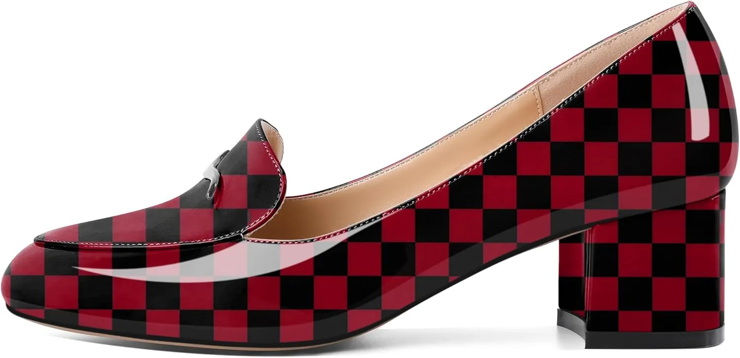 Eldof Pumps for Women Block Heel Round Toe Slip On Chunky Loafer Heel Dress Shoes Pumps for Women 2 Inches
