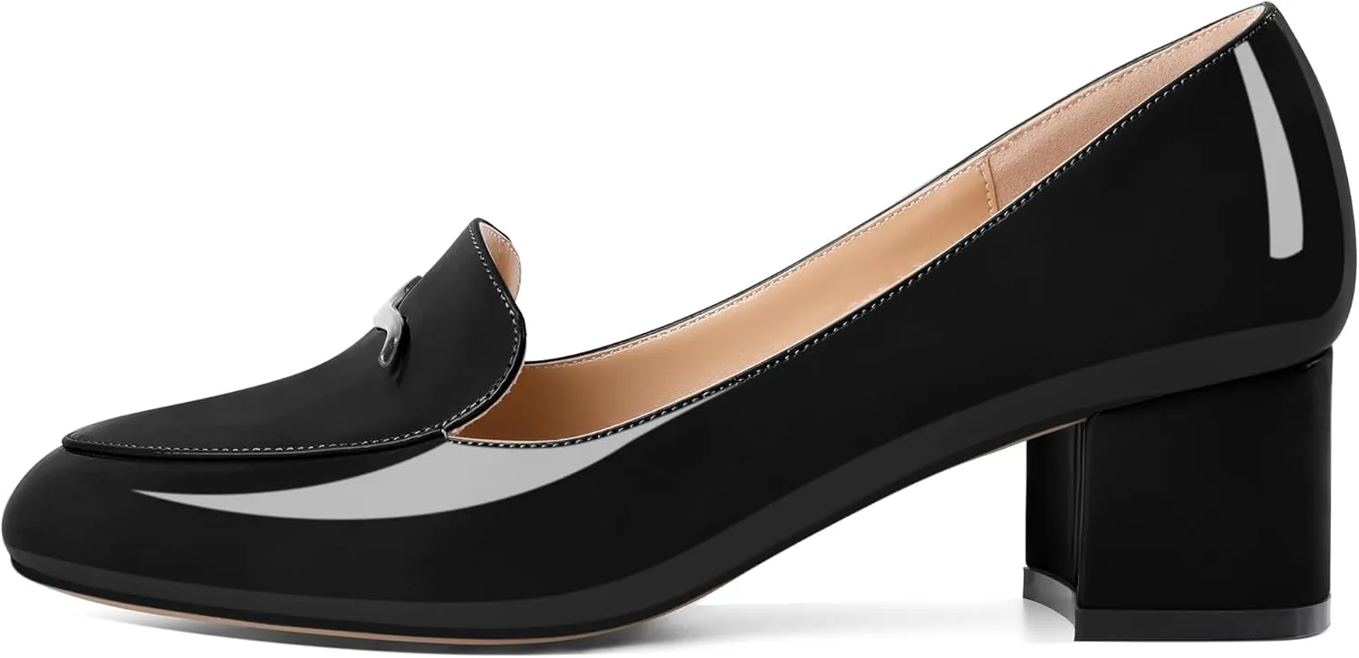 Eldof Pumps for Women Block Heel Round Toe Slip On Chunky Loafer Heel Dress Shoes Pumps for Women 2 Inches