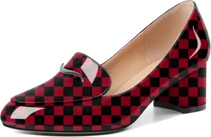 Eldof Pumps for Women Block Heel Round Toe Slip On Chunky Loafer Heel Dress Shoes Pumps for Women 2 Inches