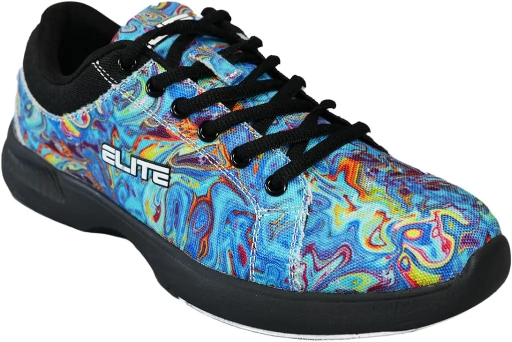 ELITE Women's Blue Swirl Bowling Shoes - Adjustable Fit, Slide Soles, Komfort-Lite Comfort, and Lightweight