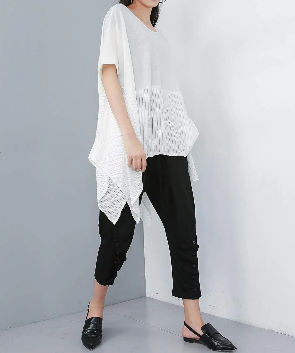 ellazhu Women's Summer Casual Tops Loose Fit Asymmetrical Bat-Wing Blouse Streetwear for Women GY1772