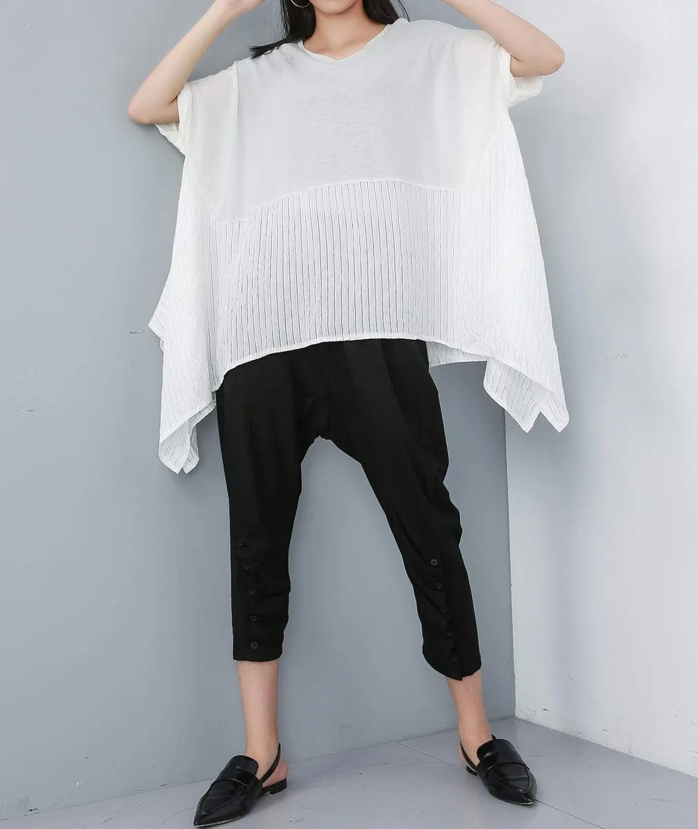 ellazhu Women's Summer Casual Tops Loose Fit Asymmetrical Bat-Wing Blouse Streetwear for Women GY1772