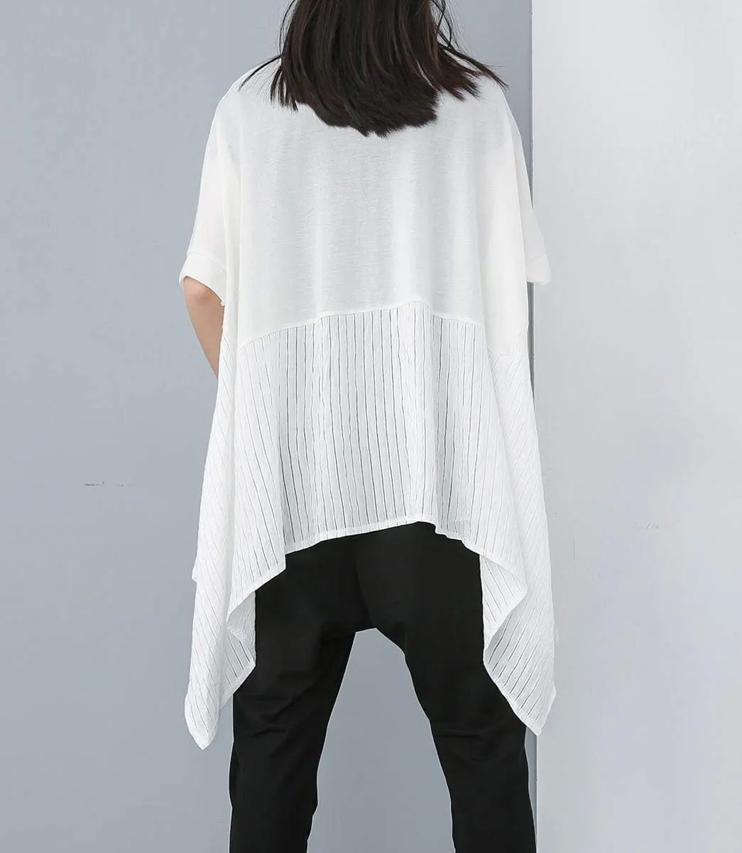 ellazhu Women's Summer Casual Tops Loose Fit Asymmetrical Bat-Wing Blouse Streetwear for Women GY1772