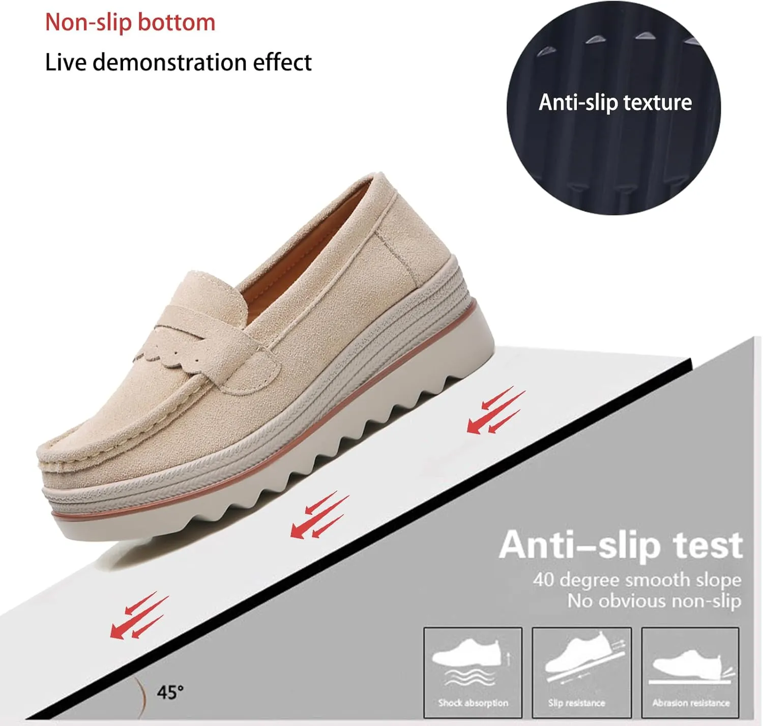 EnllerviiD Women's Platform Loafers Slip-On Comfortable Suede Moccasins Wedge Penny Loafers Thick Soft Platform Lightweight Casual Business Work Shoes