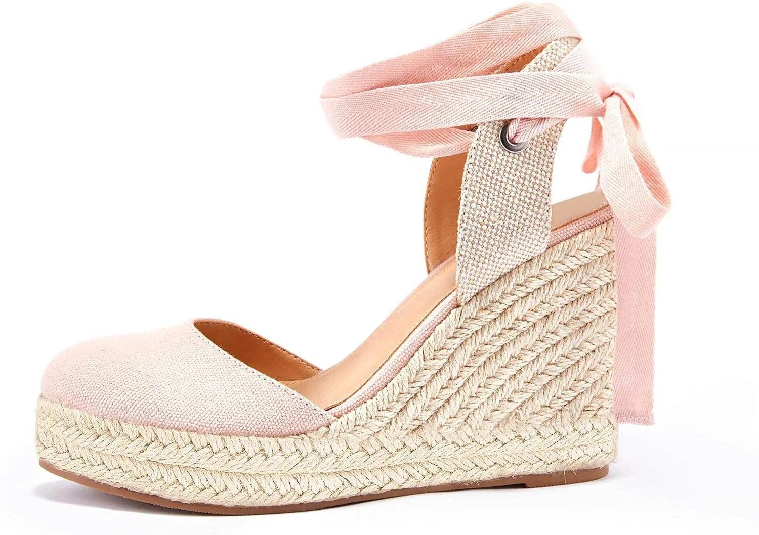 Ermonn Womens Espadrilles Wedge Sandals Platform Closed Toe Ankle Strap Lace Up Summer Shoes