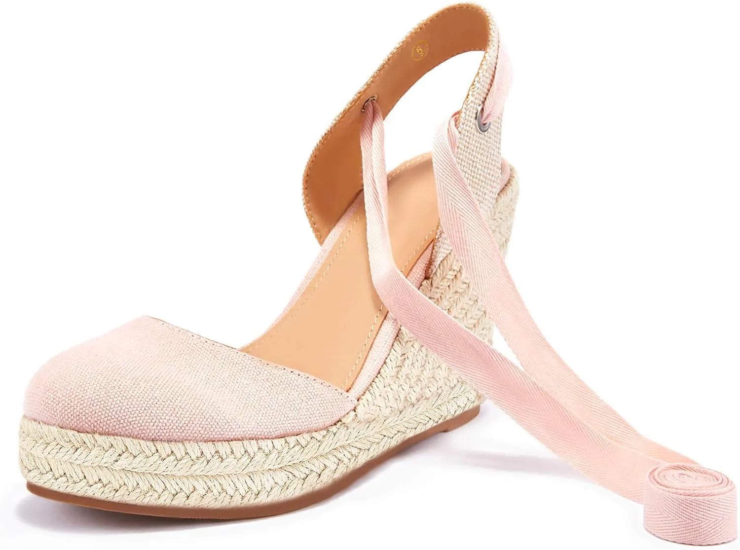 Ermonn Womens Espadrilles Wedge Sandals Platform Closed Toe Ankle Strap Lace Up Summer Shoes