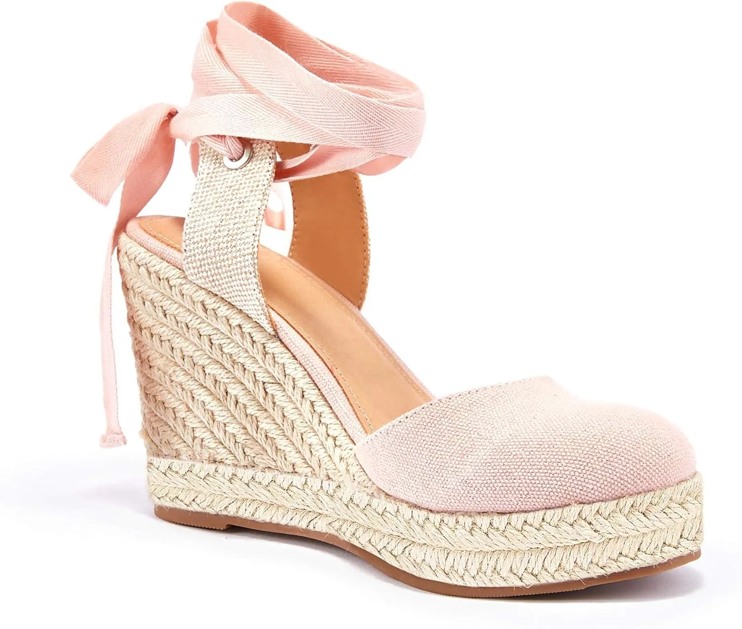 Ermonn Womens Espadrilles Wedge Sandals Platform Closed Toe Ankle Strap Lace Up Summer Shoes