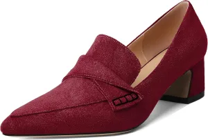 Esvowido Women's Loafer Pumps Mid Block Heels Closed Pointed Toe Slip on Comfortable Chunky Heel Pumps Dress Shoes for Daily Life Work Office 2 Inch