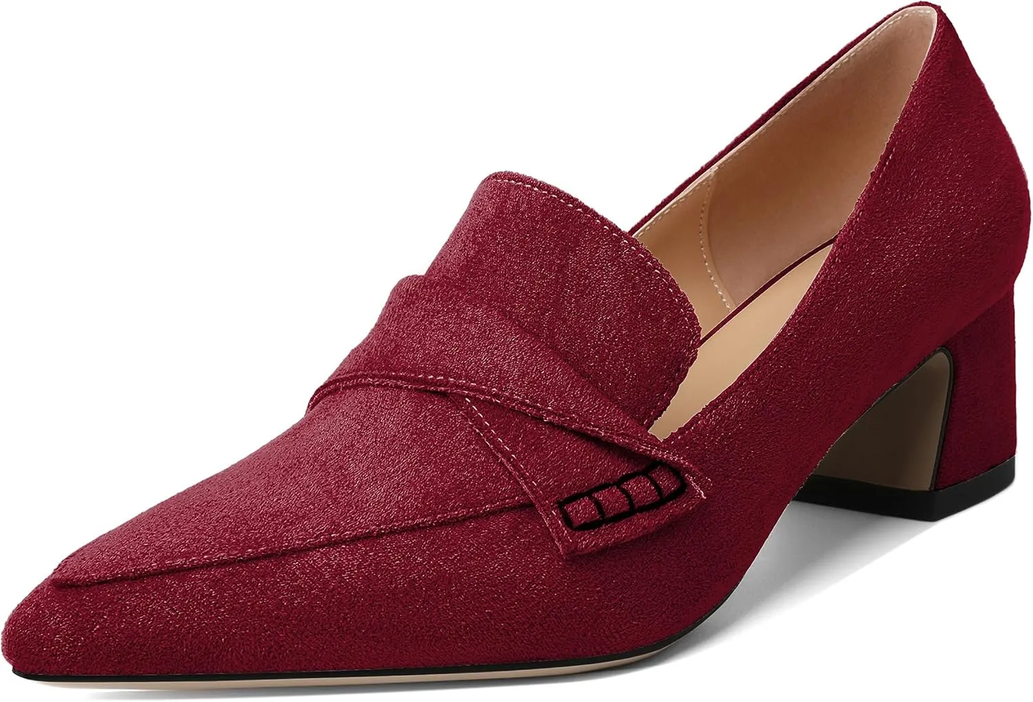 Esvowido Women's Loafer Pumps Mid Block Heels Closed Pointed Toe Slip on Comfortable Chunky Heel Pumps Dress Shoes for Daily Life Work Office 2 Inch