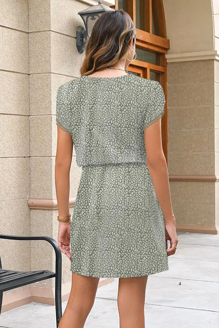 ETCYY NEW Womens Summer Dresses Tie Front Chic Mini Dress Petal Short Sleeve with Pockets