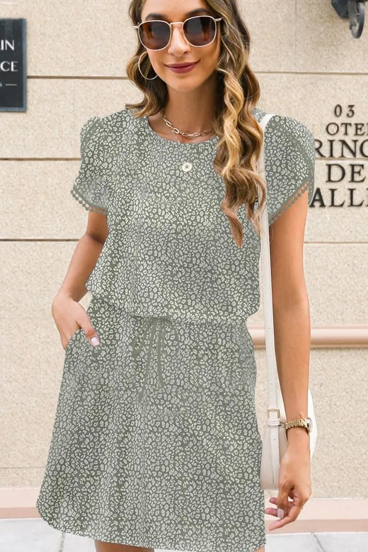 ETCYY NEW Womens Summer Dresses Tie Front Chic Mini Dress Petal Short Sleeve with Pockets