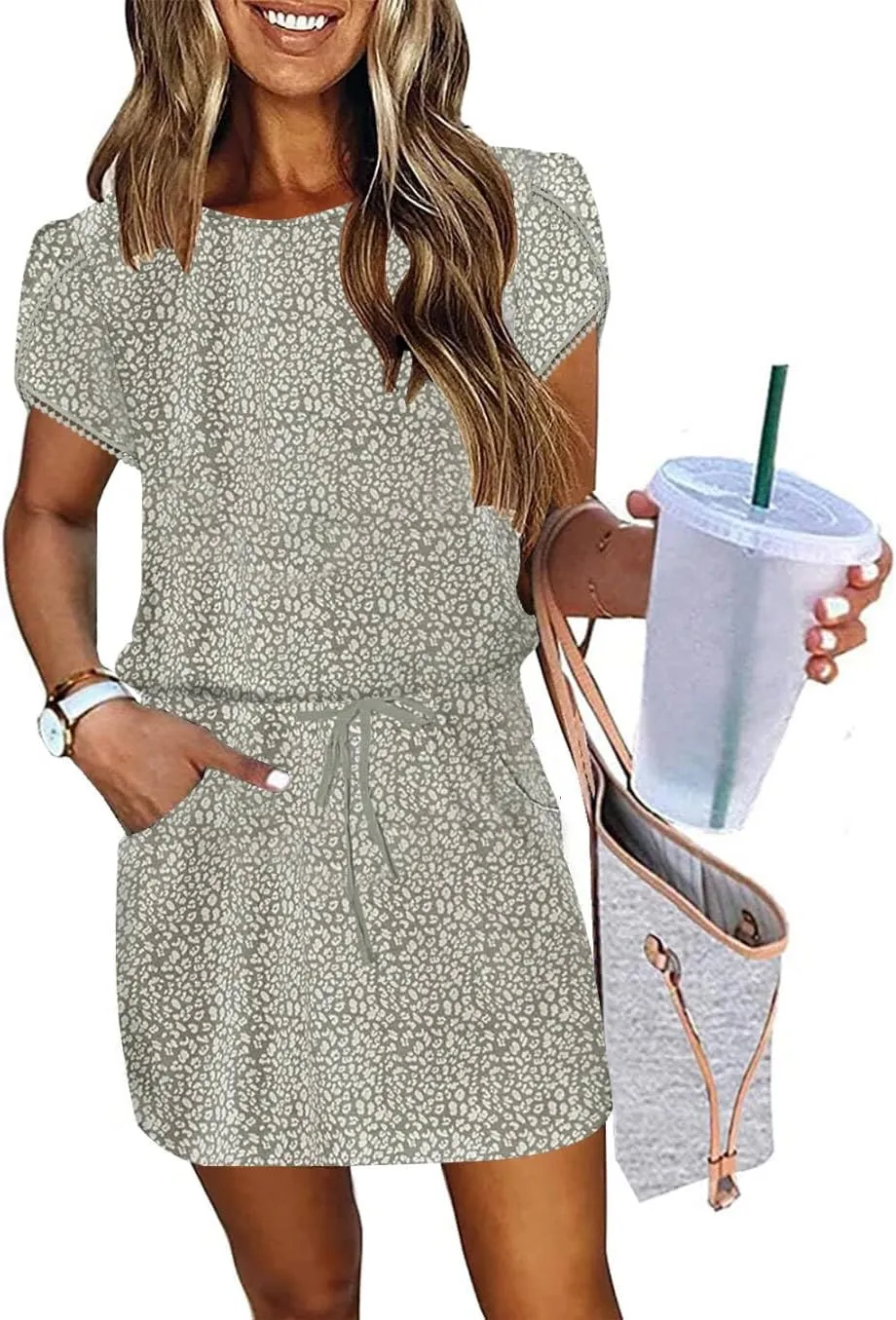 ETCYY NEW Womens Summer Dresses Tie Front Chic Mini Dress Petal Short Sleeve with Pockets