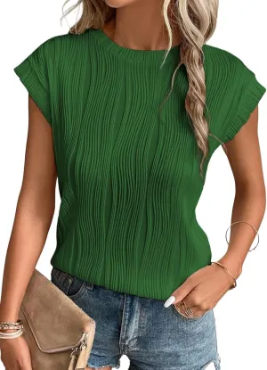 EVALESS Womens Short Sleeve Textured Tops Crewneck Knit Solid Loose Casual Basic T Shirts Tee Blouses