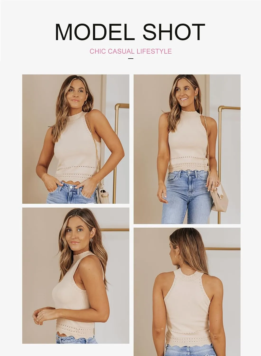 EVALESS Womens Tank Tops Summer Ribbed Knit Racerback High Neck Halter Crop Tops Blouses Sleeveless Slim Basic Cami Shirts