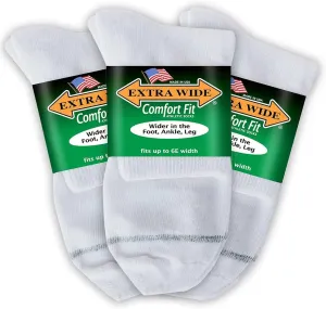 Extra Wide Comfort Fit Athletic Quarter Socks (Pack of 3) Fits Up to a 6E Width, Made in USA