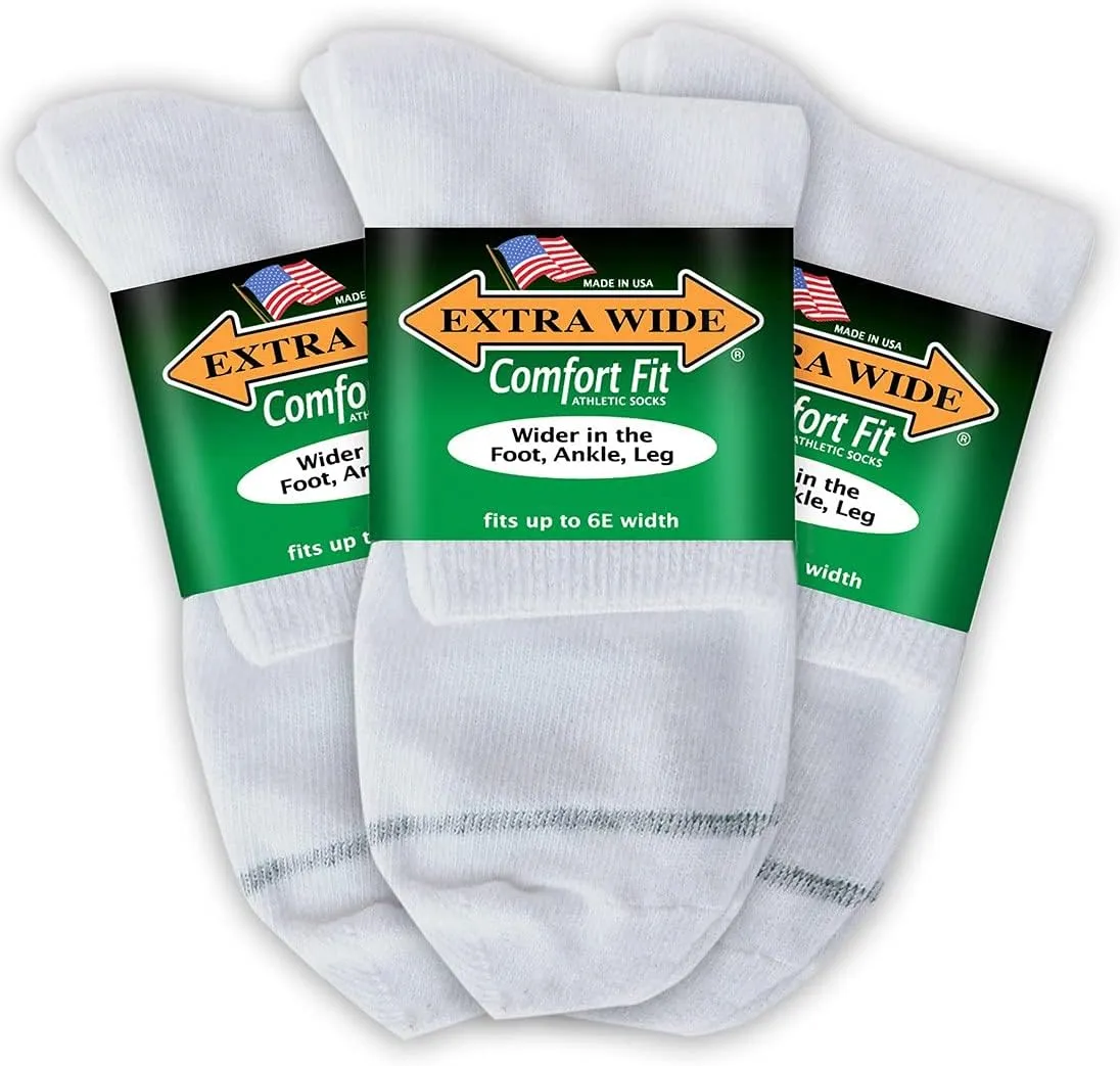 Extra Wide Comfort Fit Athletic Quarter Socks (Pack of 3) Fits Up to a 6E Width, Made in USA