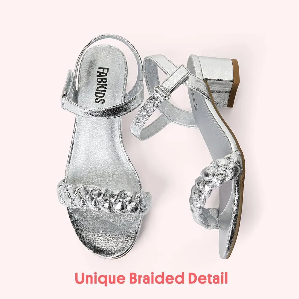 FabKids Girls Braided Open Toe Ankle Strap Flat Lightly Padded Sandals Summer Holiday Party Dress Shoes for Toddler Little Kid Big Kid