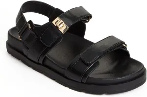 FabKids Girl's Flat Sandals Comfort Adjustable Double Strap Slip on Leather Footbed Sandals for Toddler Little Kid Big Kid