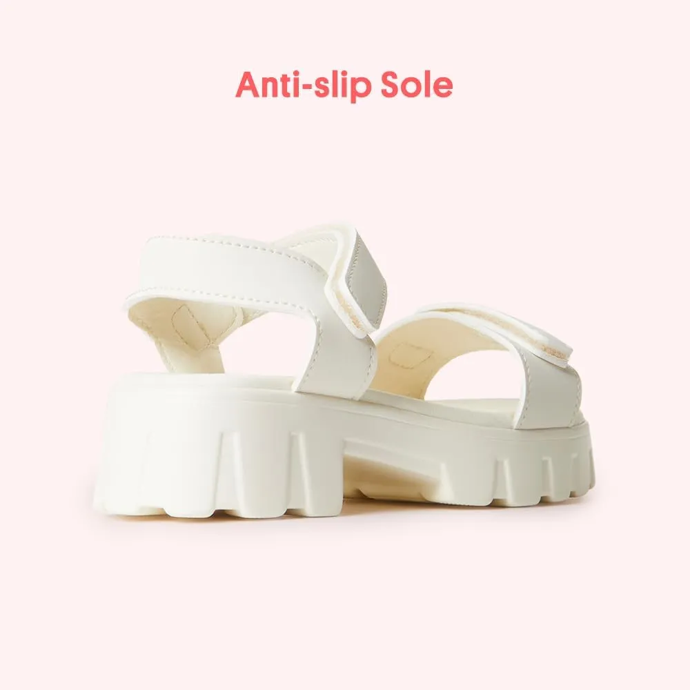 FabKids Girl's Flat Sandals Comfort Adjustable Double Strap Slip on Leather Footbed Sandals for Toddler Little Kid Big Kid
