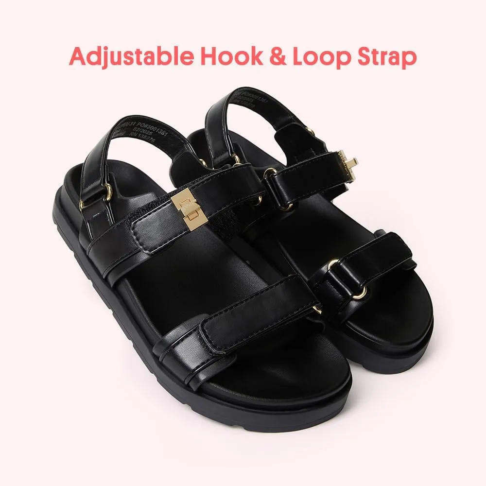 FabKids Girl's Flat Sandals Comfort Adjustable Double Strap Slip on Leather Footbed Sandals for Toddler Little Kid Big Kid