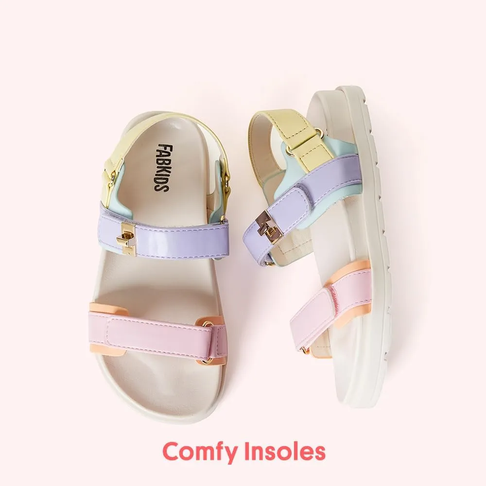 FabKids Girl's Flat Sandals Comfort Adjustable Double Strap Slip on Leather Footbed Sandals for Toddler Little Kid Big Kid