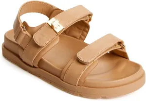 FabKids Girl's Flat Sandals Comfort Adjustable Double Strap Slip on Leather Footbed Sandals for Toddler Little Kid Big Kid