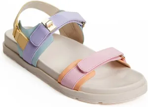 FabKids Girl's Flat Sandals Comfort Adjustable Double Strap Slip on Leather Footbed Sandals for Toddler Little Kid Big Kid