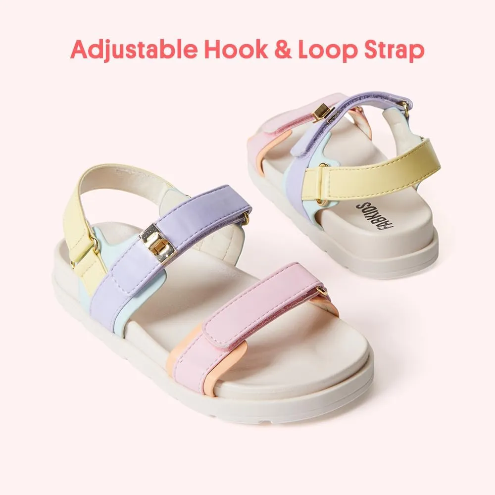 FabKids Girl's Flat Sandals Comfort Adjustable Double Strap Slip on Leather Footbed Sandals for Toddler Little Kid Big Kid