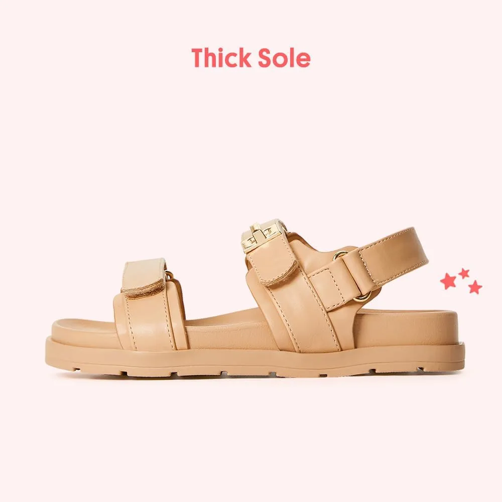 FabKids Girl's Flat Sandals Comfort Adjustable Double Strap Slip on Leather Footbed Sandals for Toddler Little Kid Big Kid