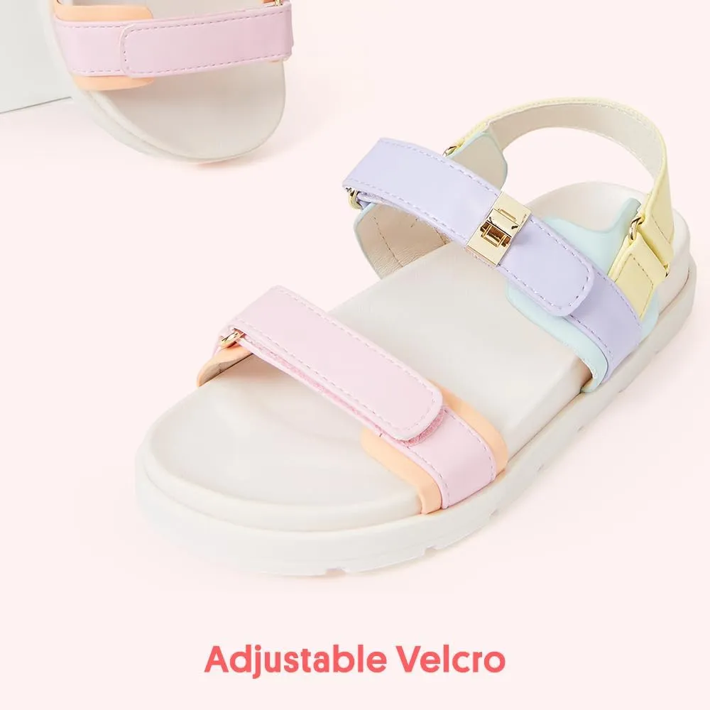 FabKids Girl's Flat Sandals Comfort Adjustable Double Strap Slip on Leather Footbed Sandals for Toddler Little Kid Big Kid