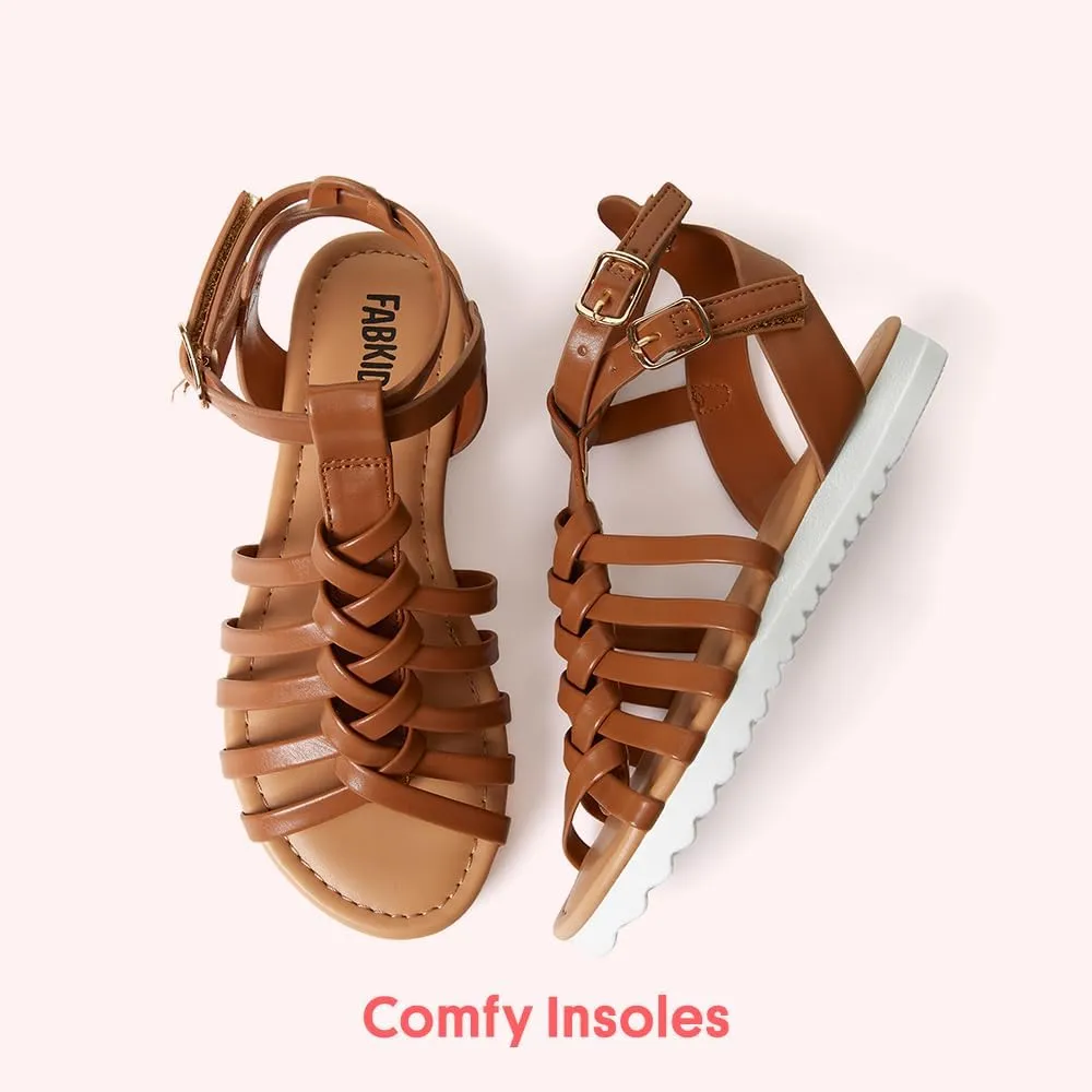 FabKids Girls Gladiator Sandals Braided Strappy Flats Sandal Summer Open Toe Holiday Party Dress Shoes for Toddler Little Kid Big Kid