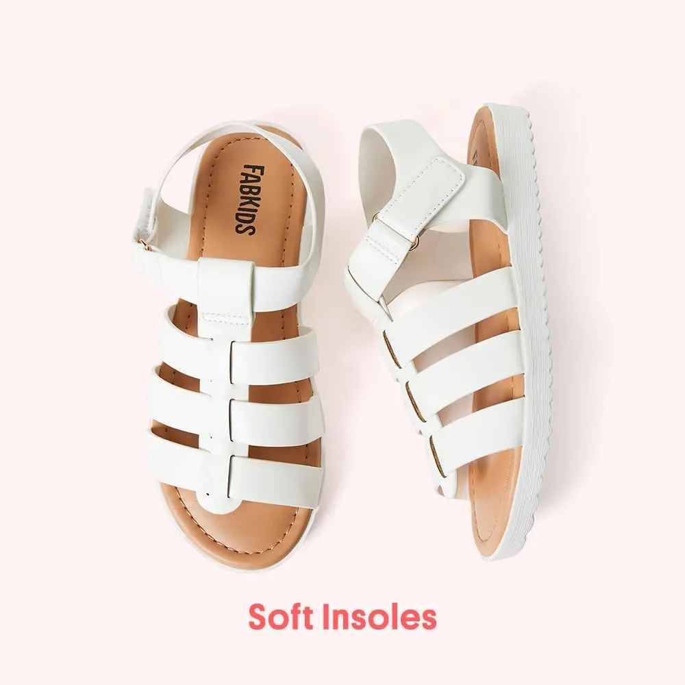 FabKids Girls Gladiator Sandals Braided Strappy Flats Sandal Summer Open Toe Holiday Party Dress Shoes for Toddler Little Kid Big Kid