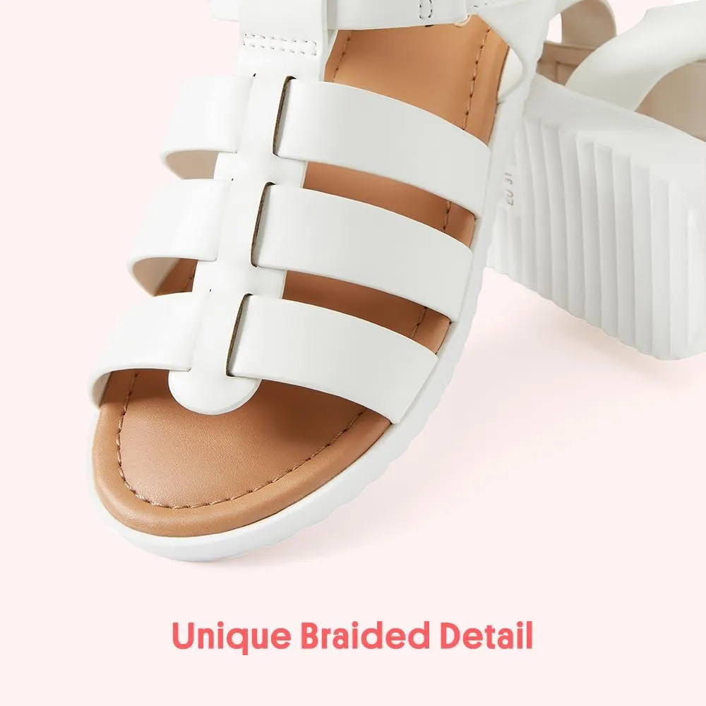 FabKids Girls Gladiator Sandals Braided Strappy Flats Sandal Summer Open Toe Holiday Party Dress Shoes for Toddler Little Kid Big Kid