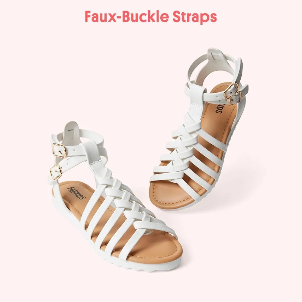 FabKids Girls Gladiator Sandals Braided Strappy Flats Sandal Summer Open Toe Holiday Party Dress Shoes for Toddler Little Kid Big Kid
