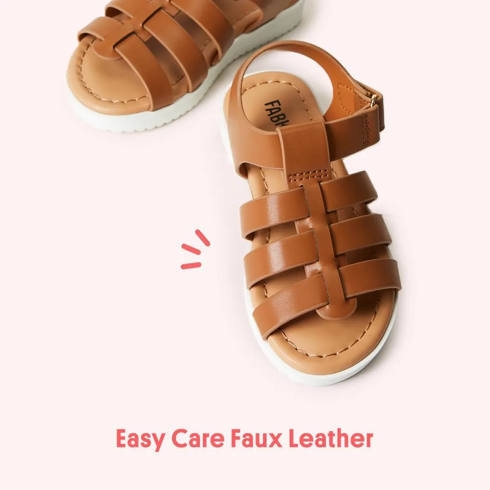 FabKids Girls Gladiator Sandals Braided Strappy Flats Sandal Summer Open Toe Holiday Party Dress Shoes for Toddler Little Kid Big Kid
